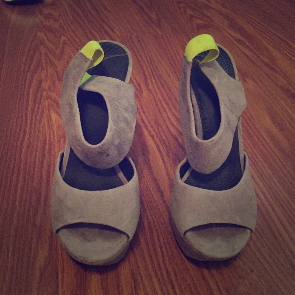 Gray suede heels